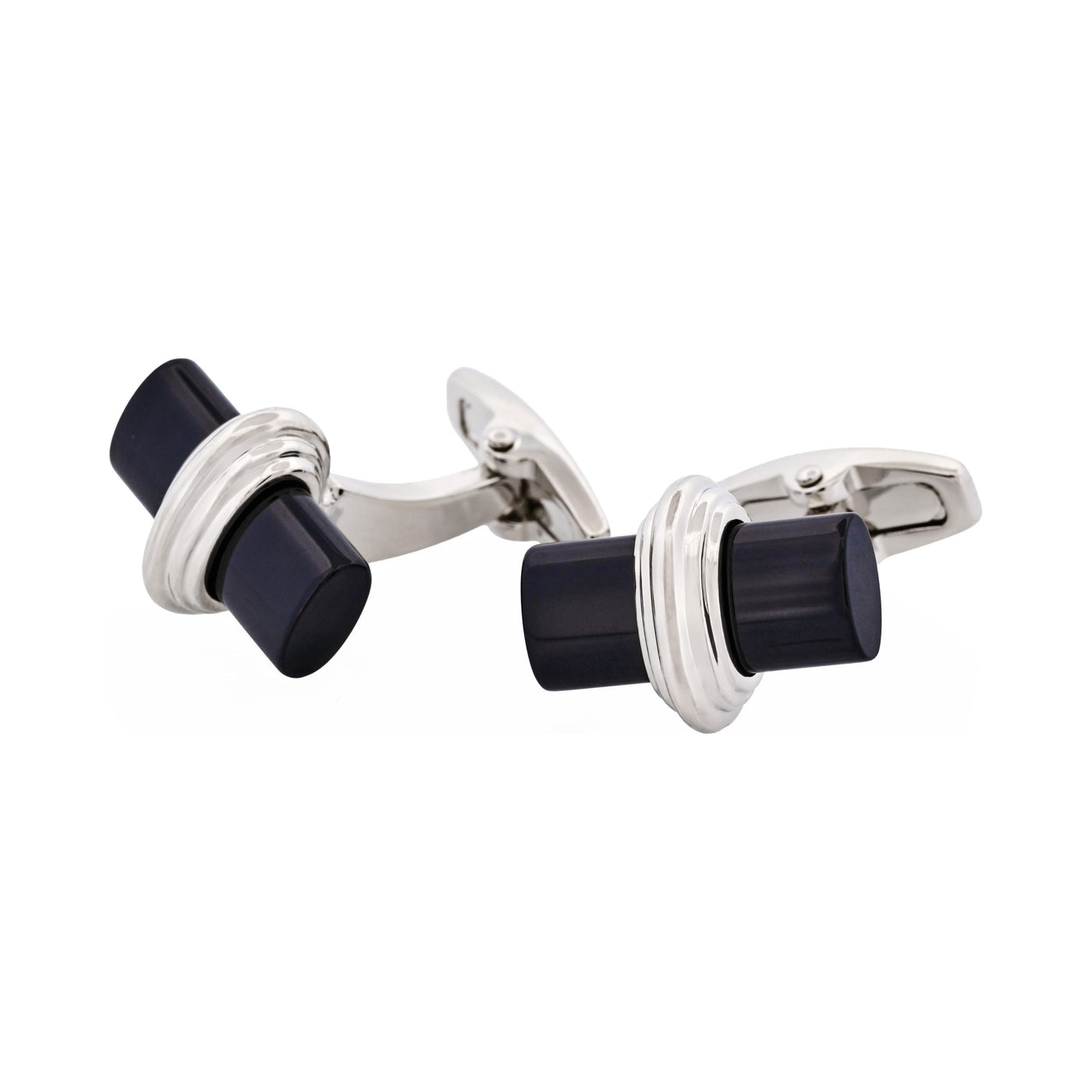 Polished Rhodium Plated Centre Onyx T-Bar Cufflinks