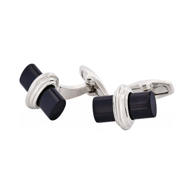 Polished Rhodium Plated Centre Onyx T-Bar Cufflinks
