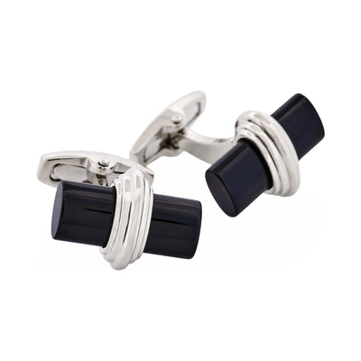 Polished Rhodium Plated Centre Onyx T-Bar Cufflinks