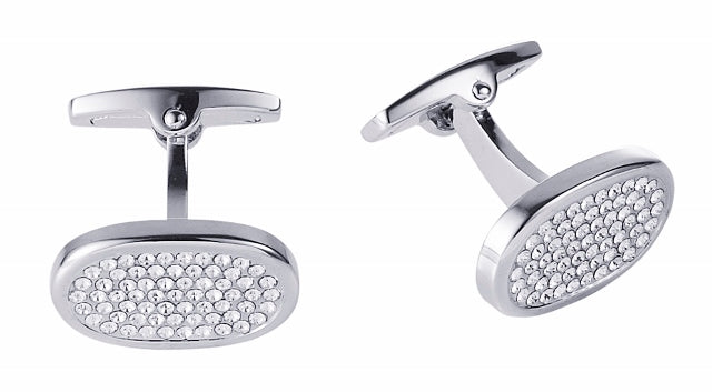 Rhodium Plated Oval Crystal Cufflinks