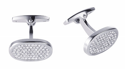 Rhodium Plated Oval Crystal Cufflinks