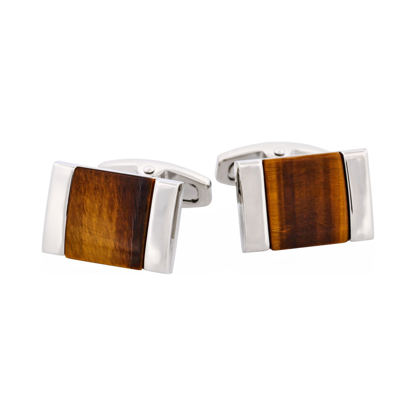Rhodium Plated & Tiger Eye Cufflinks