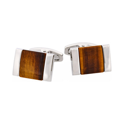 Rhodium Plated & Tiger Eye Cufflinks