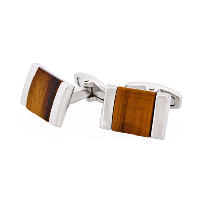 Rhodium Plated & Tiger Eye Cufflinks