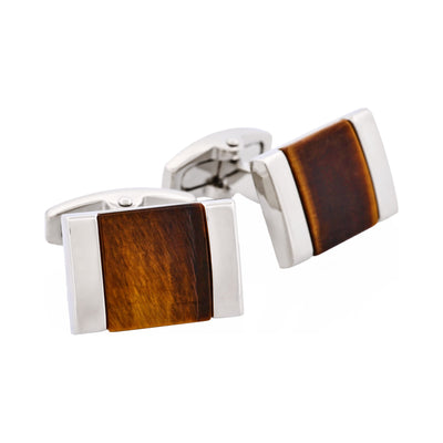Rhodium Plated & Tiger Eye Cufflinks