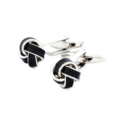 Rhodium & Black Knot Enamel Cufflinks