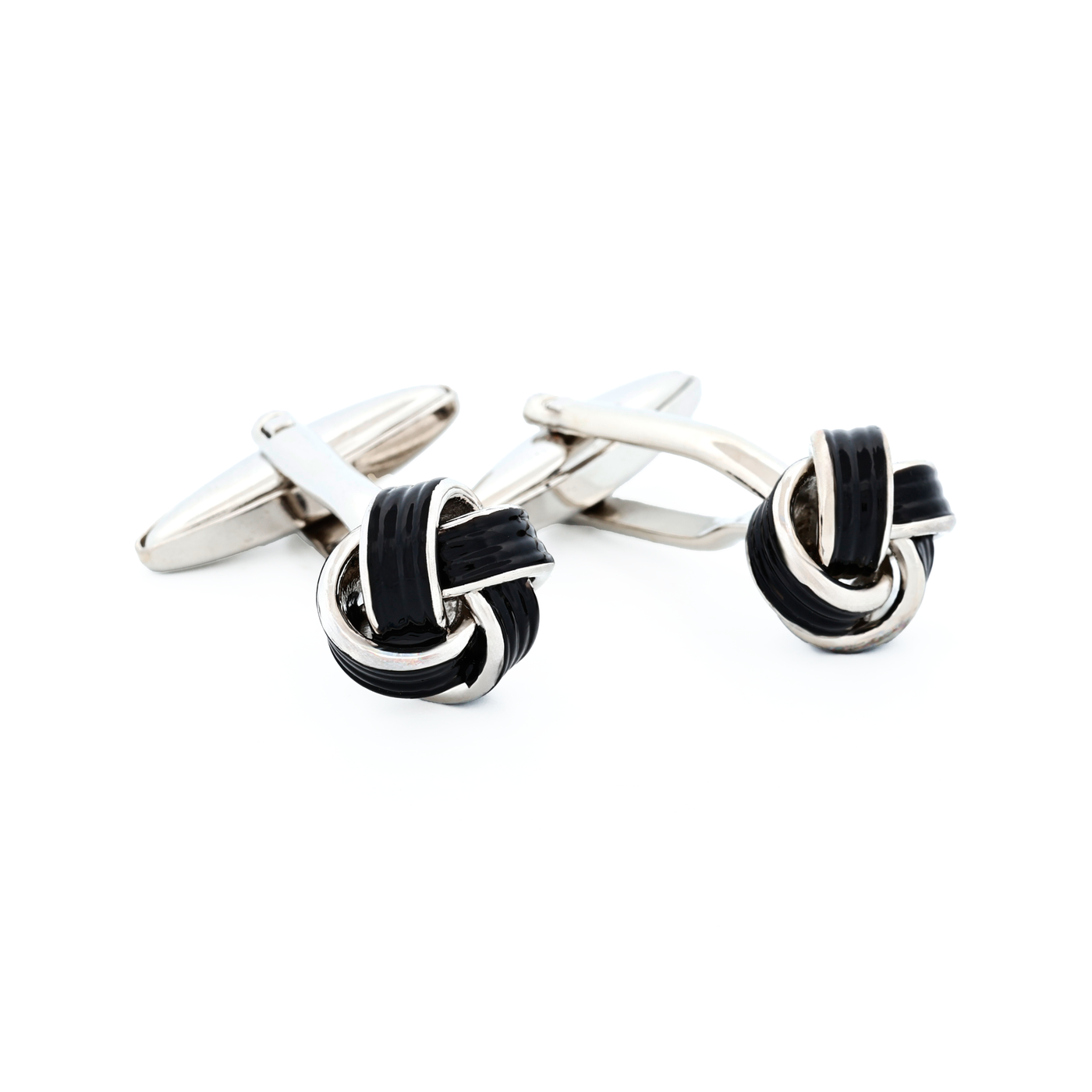 Rhodium & Black Knot Enamel Cufflinks