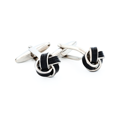 Rhodium & Black Knot Enamel Cufflinks