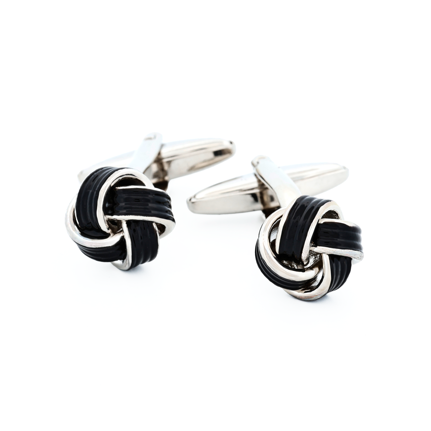 Rhodium & Black Knot Enamel Cufflinks
