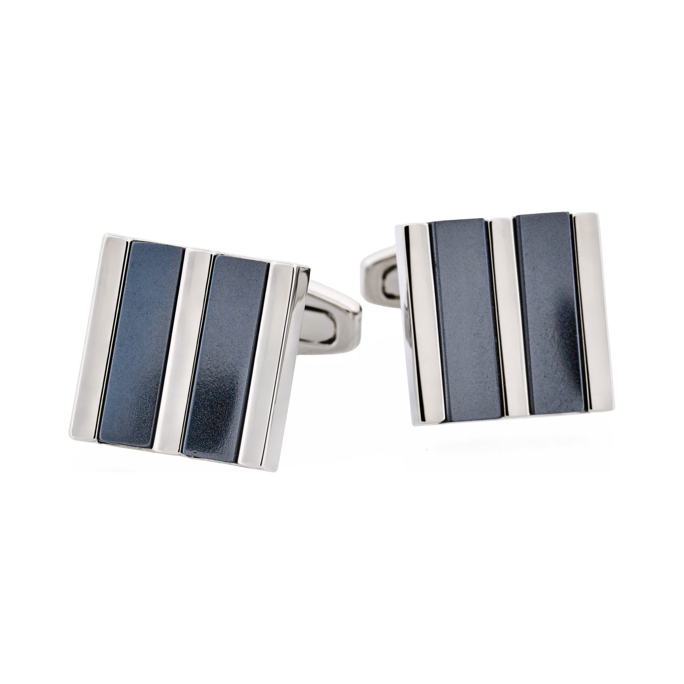Rhodium & Hematite Striped Cufflinks