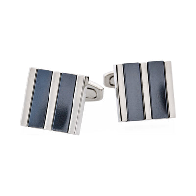 Rhodium & Hematite Striped Cufflinks