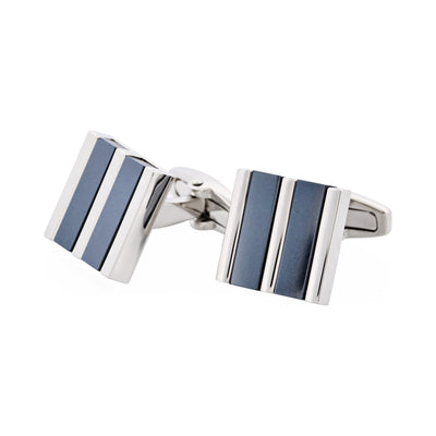 Rhodium & Hematite Striped Cufflinks