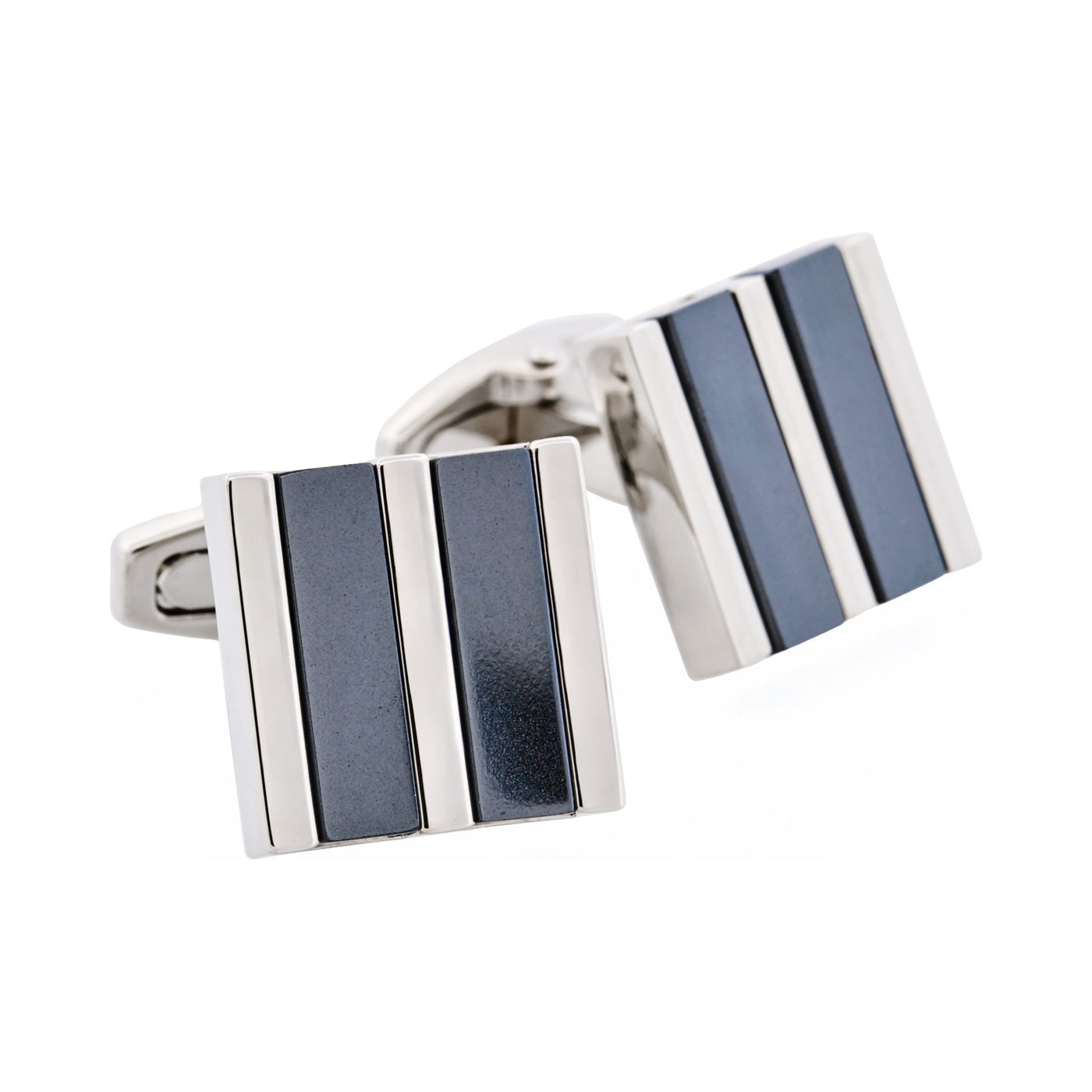Rhodium & Hematite Striped Cufflinks