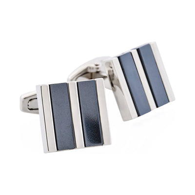 Rhodium & Hematite Striped Cufflinks