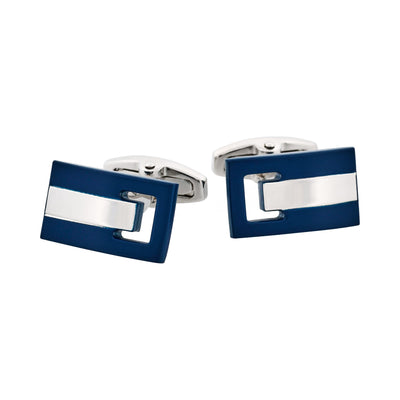 Matt Navy Blue Plated Rhodium Cufflinks
