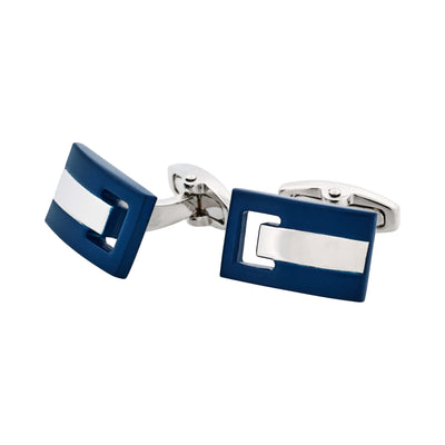 Matt Navy Blue Plated Rhodium Cufflinks