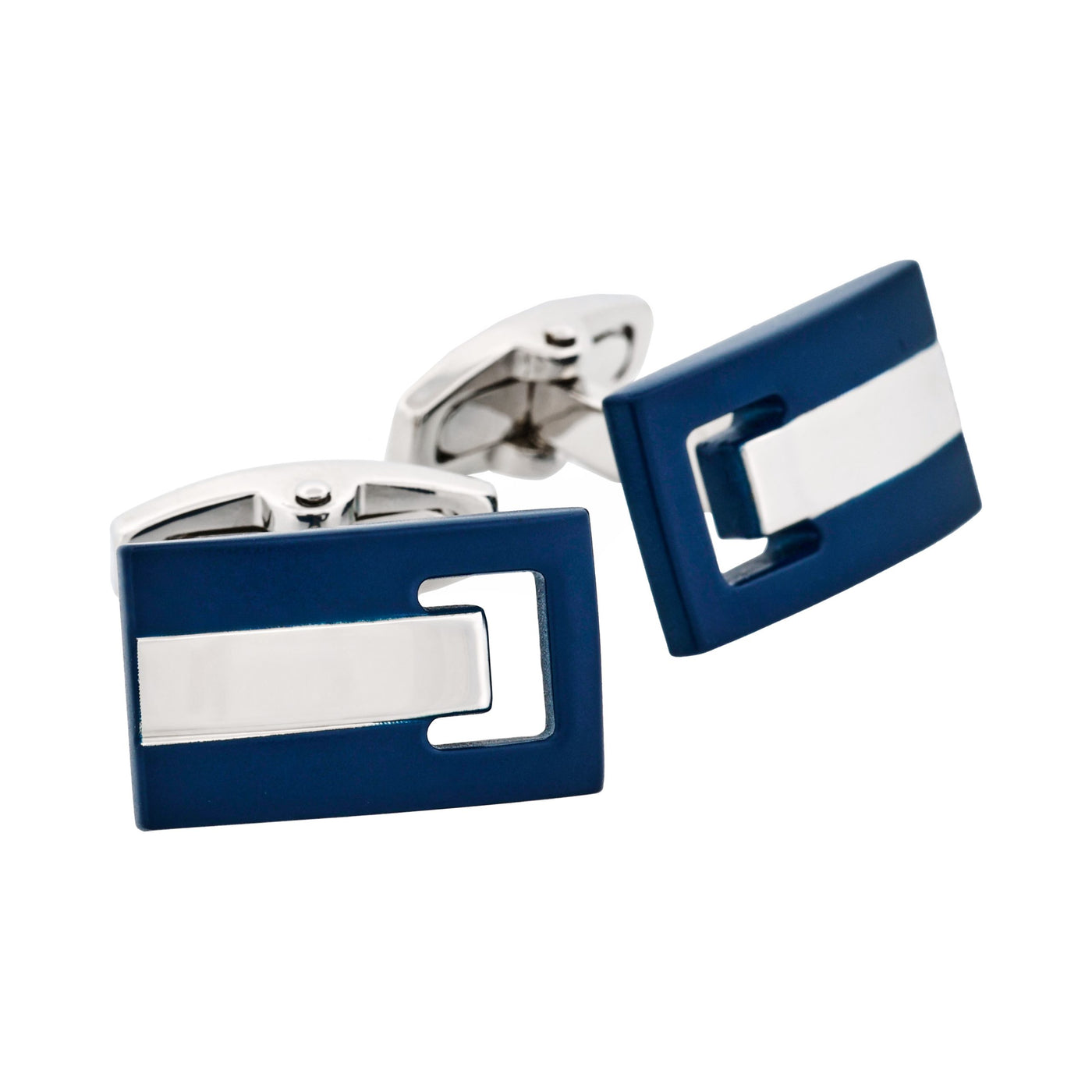 Matt Navy Blue Plated Rhodium Cufflinks