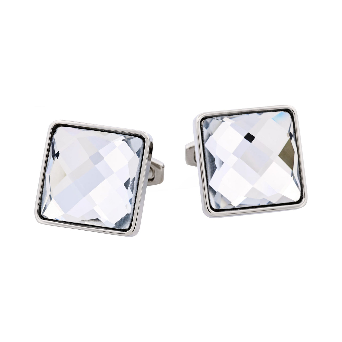 Rhodium Plated & Large Square Cut Crystal Cufflinks