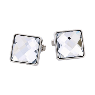 Rhodium Plated & Large Square Cut Crystal Cufflinks