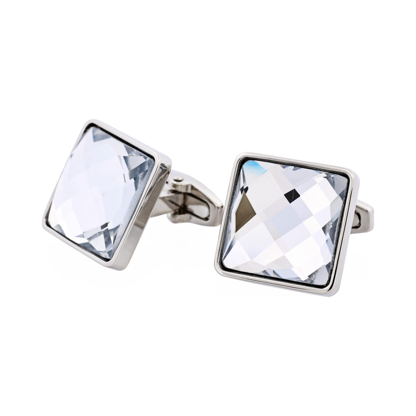 Rhodium Plated & Large Square Cut Crystal Cufflinks