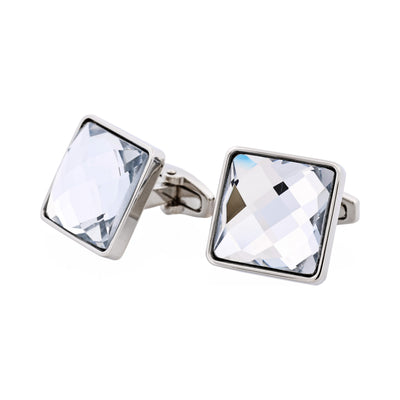 Rhodium Plated & Large Square Cut Crystal Cufflinks