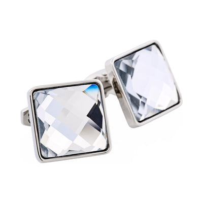 Rhodium Plated & Large Square Cut Crystal Cufflinks