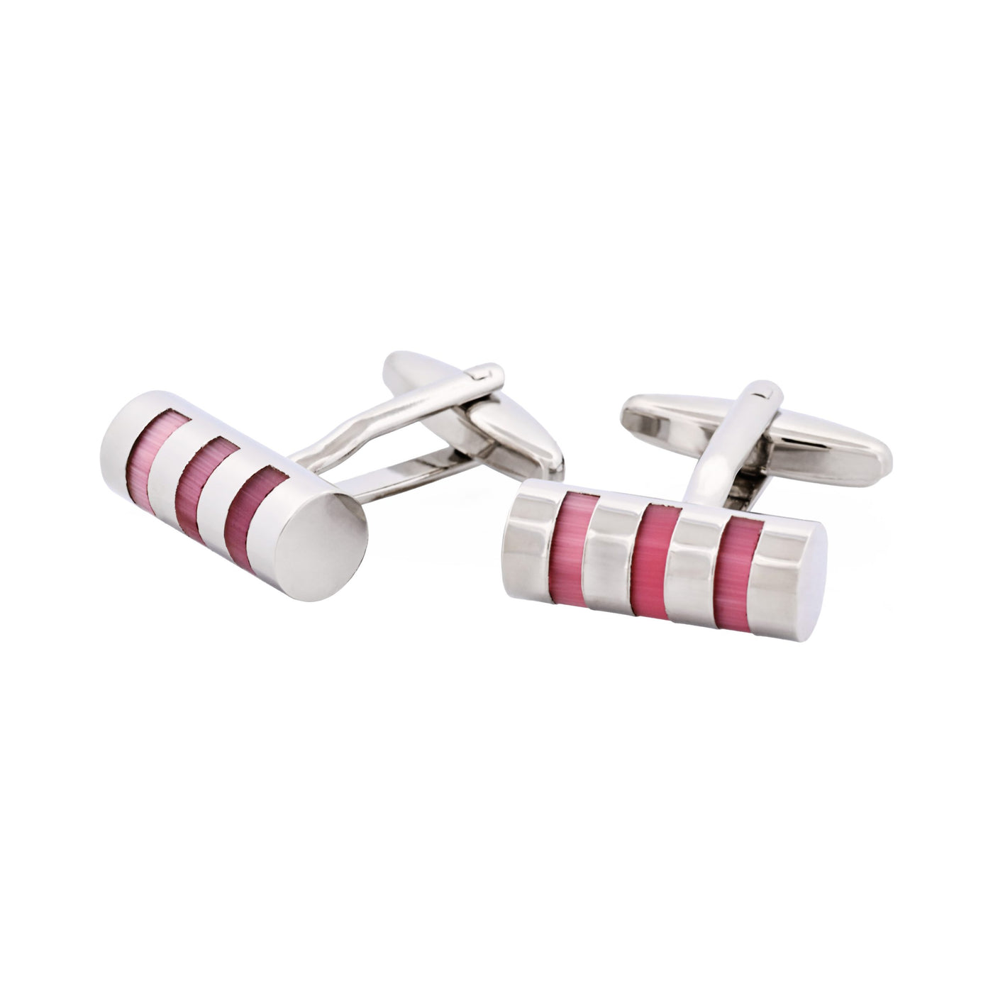 Rhodium Plated & Pink Mop Tube Cufflinks