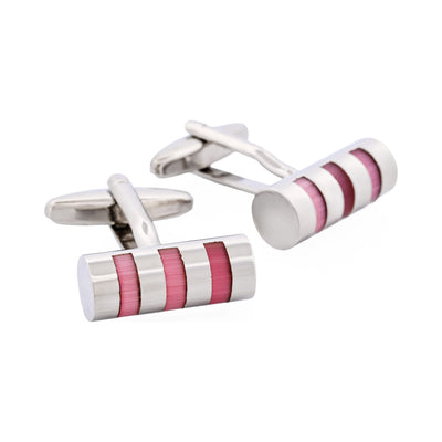 Rhodium Plated & Pink Mop Tube Cufflinks