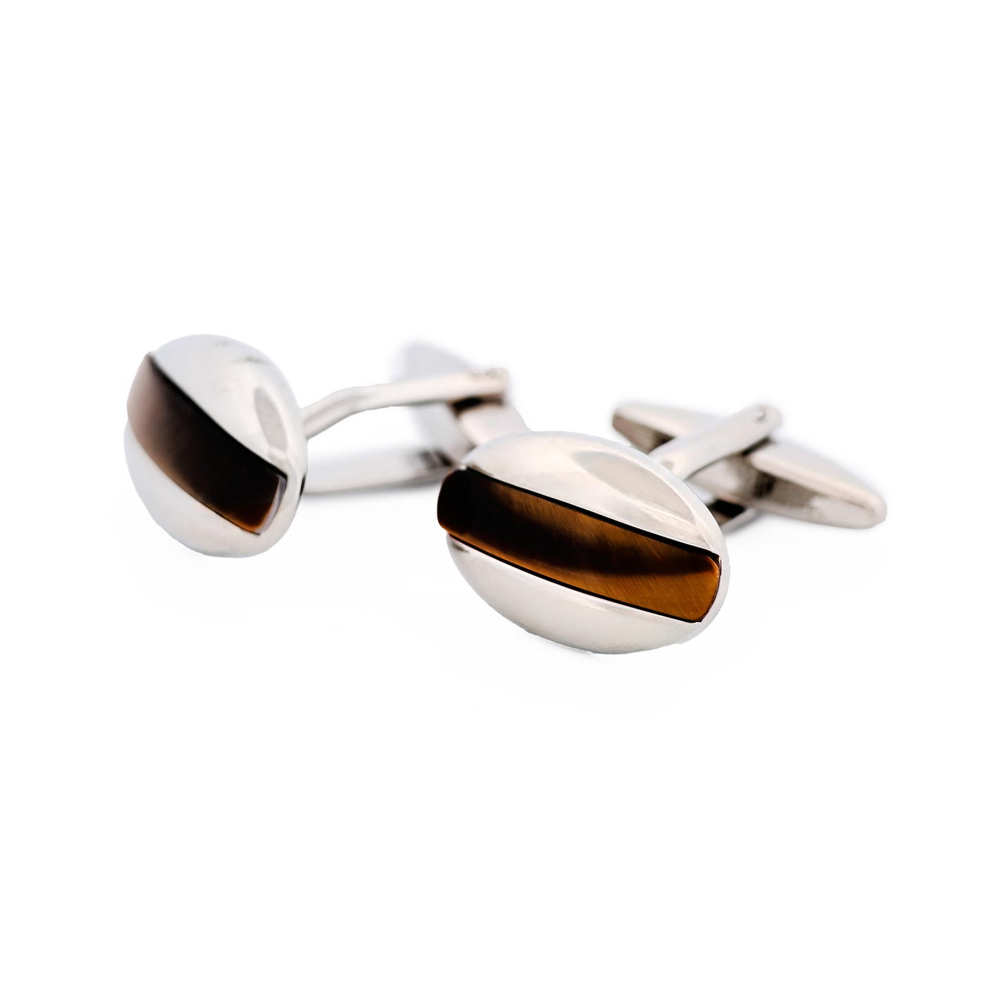 Rhodium Tiger Eye Cufflinks