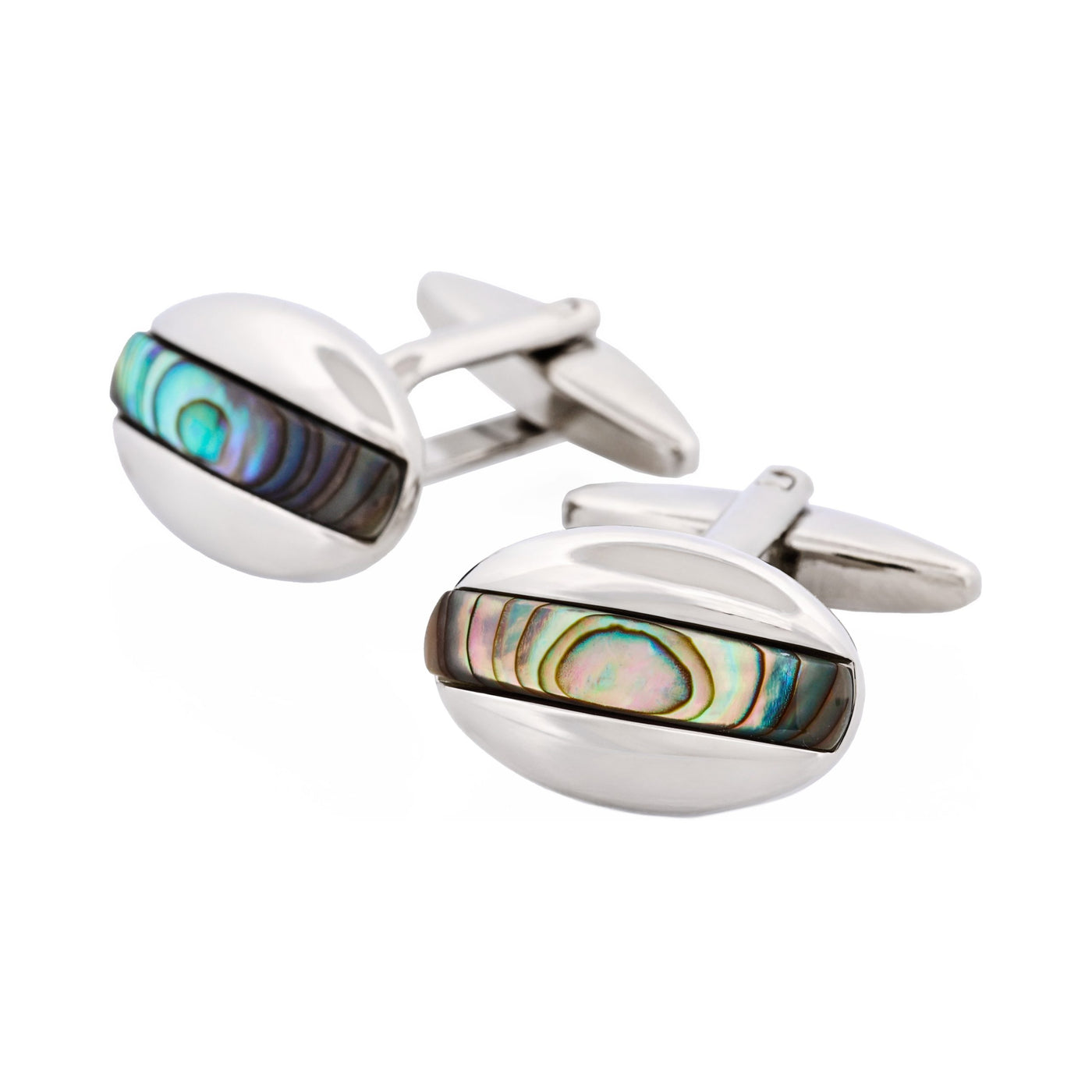 Polished Rhodium Plated Abalone Oval Cufflinks