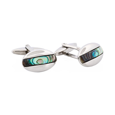 Polished Rhodium Plated Abalone Oval Cufflinks