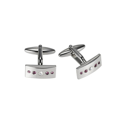Polished Rhodium Plated Rectangle Cufflinks with Light Purple & White Austrian Crystals