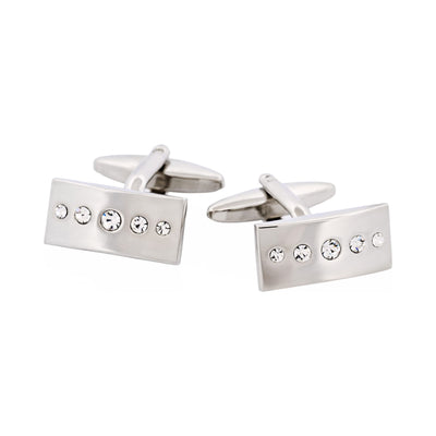 Polished Rhodium with Crystal Rectangle Cufflinks