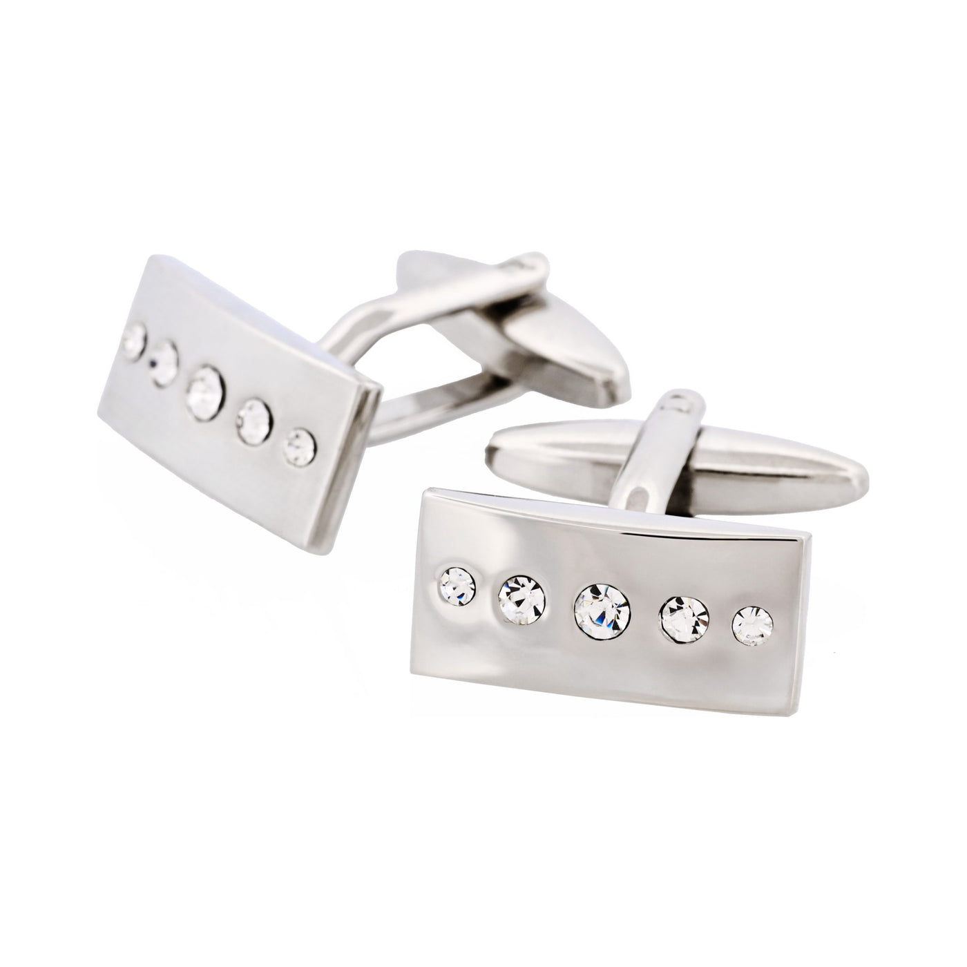 Polished Rhodium with Crystal Rectangle Cufflinks