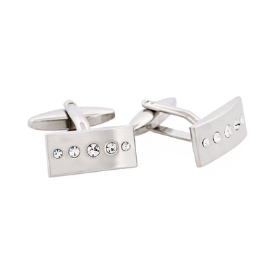 Polished Rhodium with Crystal Rectangle Cufflinks