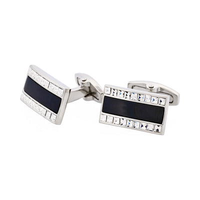 Polished Rhodium with Onyx & Crystal Rectangle Cufflinks