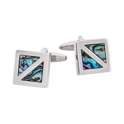 Polished Rhodium Plated Square with Abalone Inlay Cufflinks