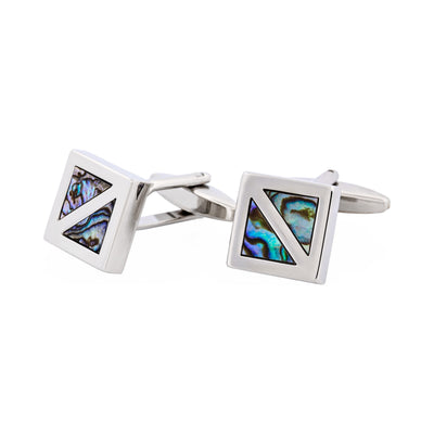 Polished Rhodium Plated Square with Abalone Inlay Cufflinks