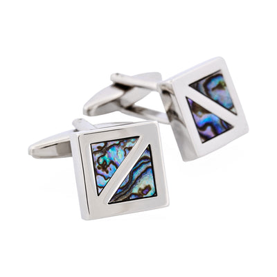 Polished Rhodium Plated Square with Abalone Inlay Cufflinks