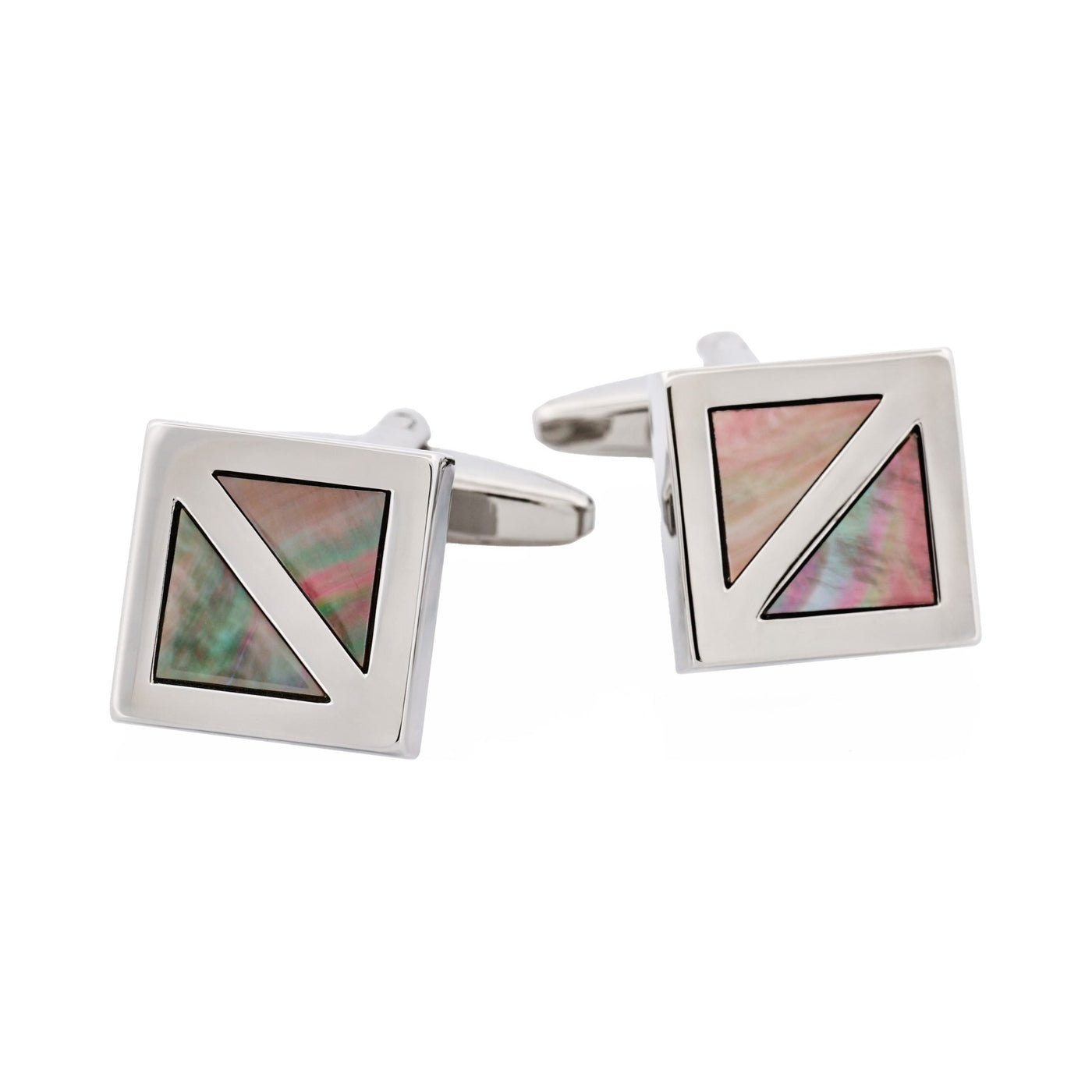 Polished Rhodium Plated Square with Grey Mother Of Pearl Inlay Cufflinks