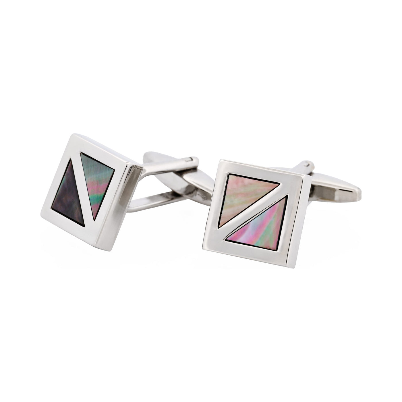 Polished Rhodium Plated Square with Grey Mother Of Pearl Inlay Cufflinks
