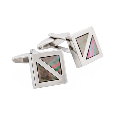 Polished Rhodium Plated Square with Grey Mother Of Pearl Inlay Cufflinks