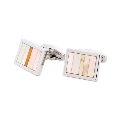Polished Rhodium Plated Multi Coloured Mother Of Pearl Cufflinks
