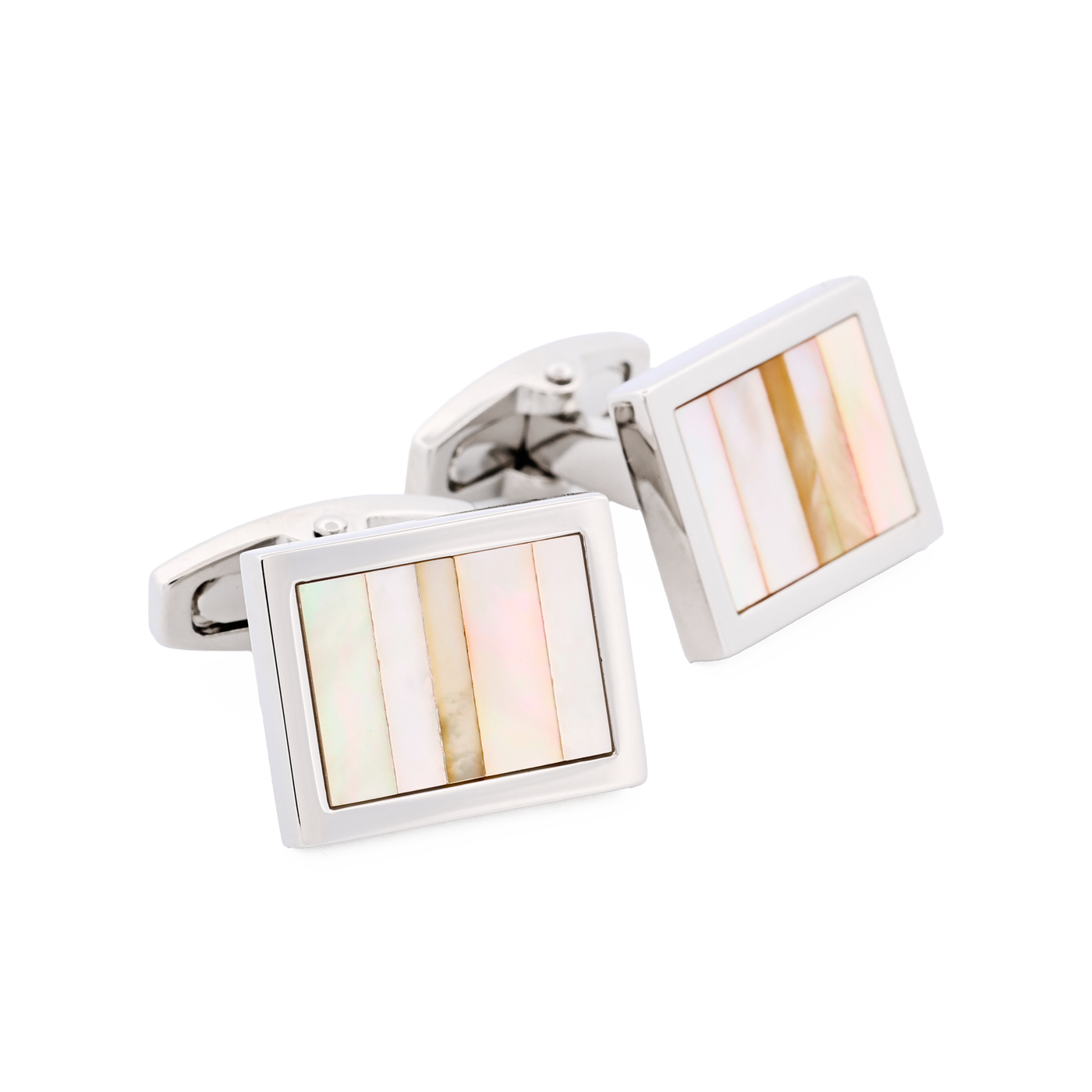 Polished Rhodium Plated Multi Coloured Mother Of Pearl Cufflinks