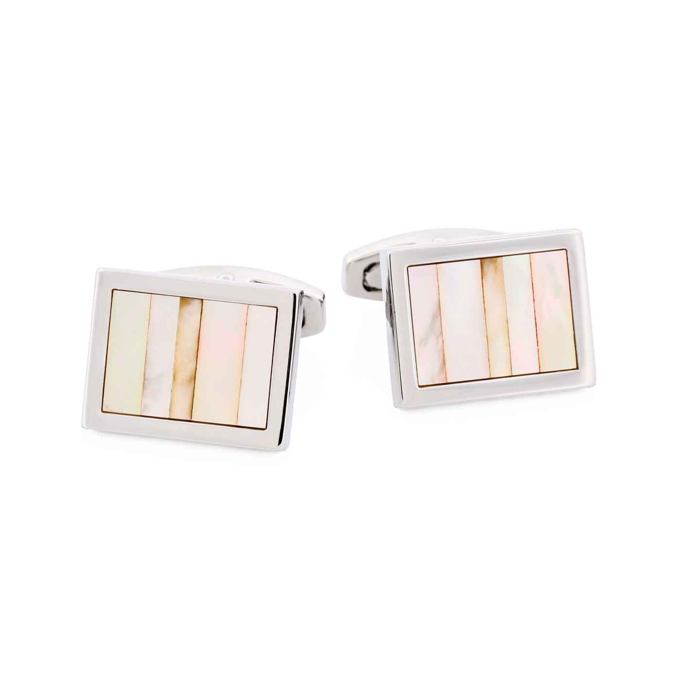 Polished Rhodium Plated Multi Coloured Mother Of Pearl Cufflinks
