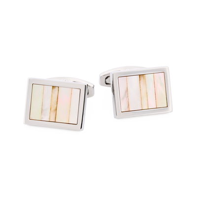 Polished Rhodium Plated Multi Coloured Mother Of Pearl Cufflinks