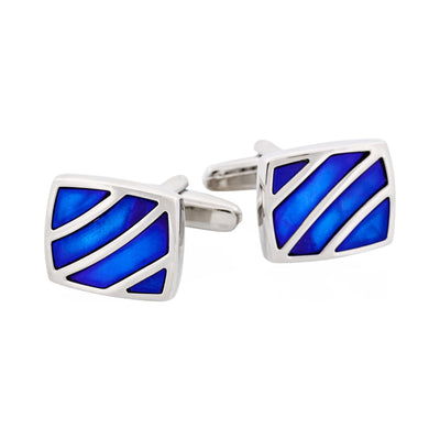 Polished Rhodium Stripe Blue Mother Of Pearl Cufflinks