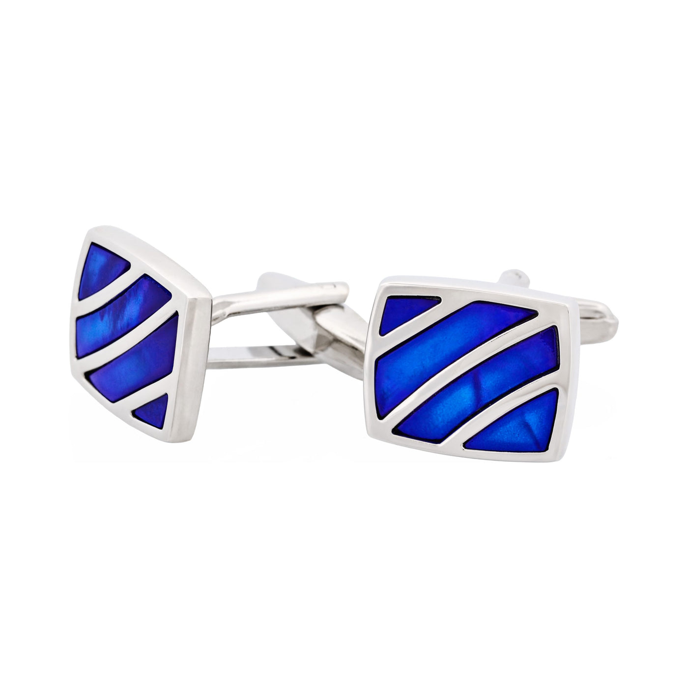 Polished Rhodium Stripe Blue Mother Of Pearl Cufflinks