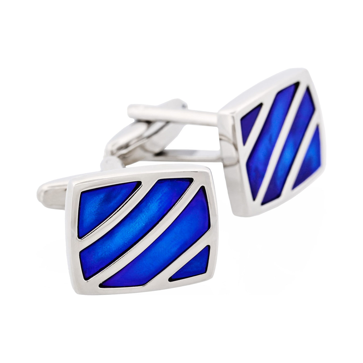 Polished Rhodium Stripe Blue Mother Of Pearl Cufflinks
