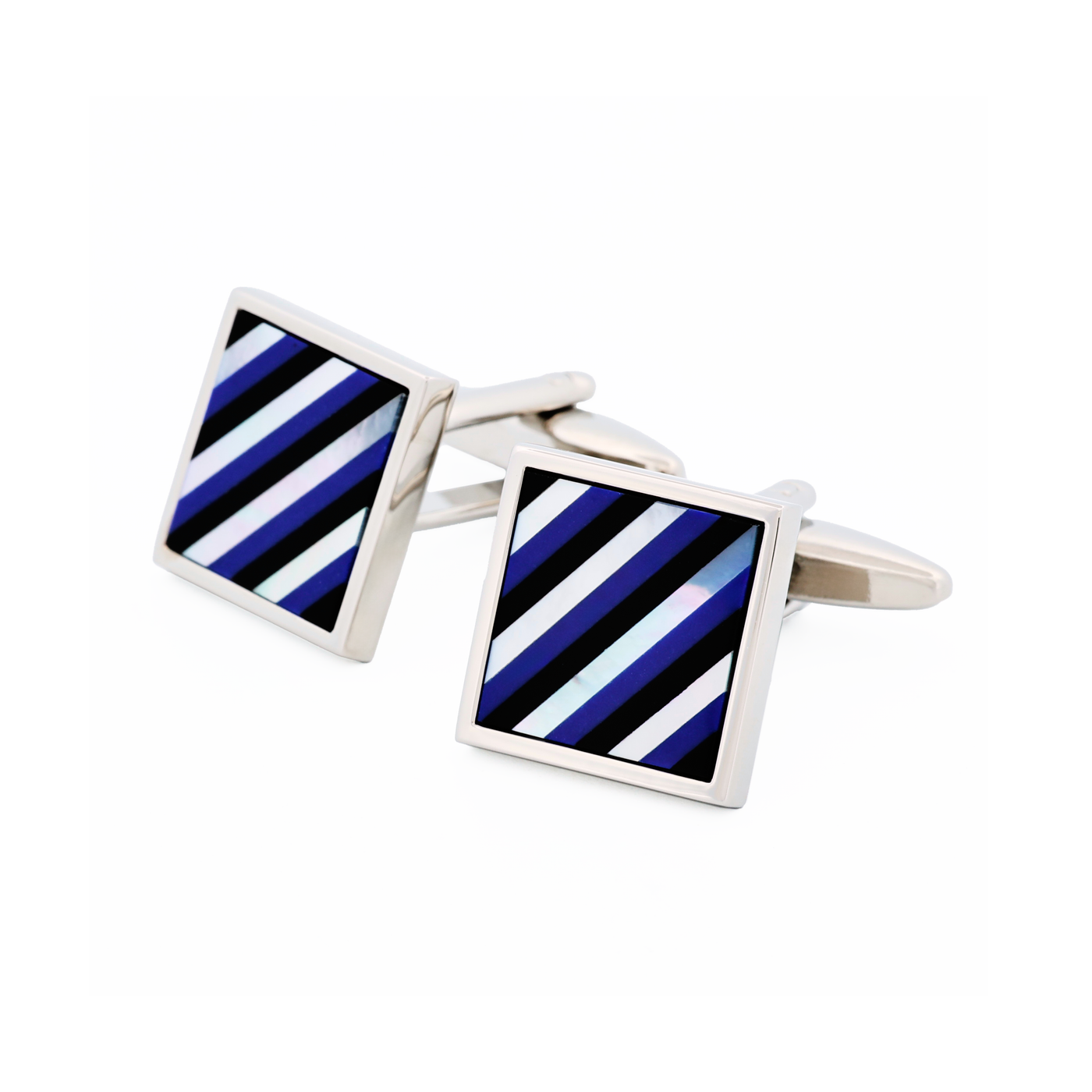 Rhodium Mop & Lapis & Onyx Square Striped Cufflinks